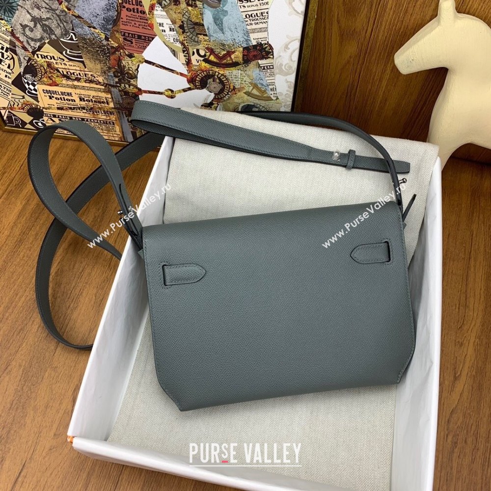 Hermes Kelly Depeches 25 Pouch in Original Epsom Leather Almond Green/2024 (Full Handmade) (XYA-24041006)