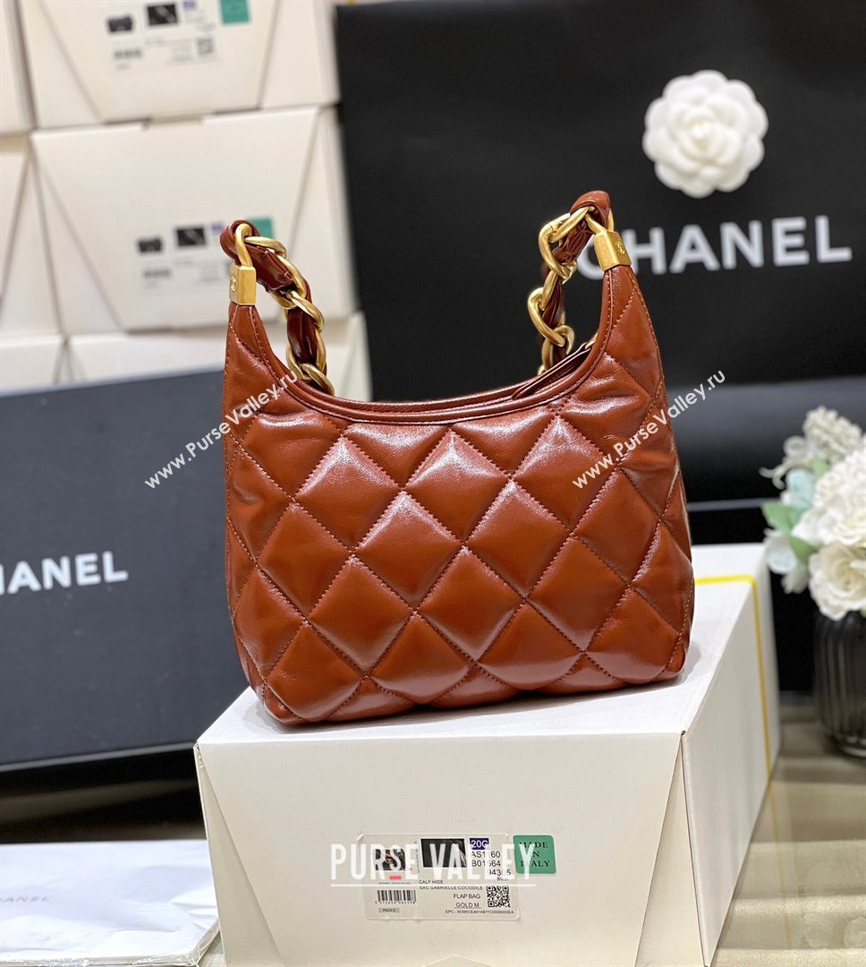 Chanel Shiny Lambskin Small Hobo bag AS4922 Brown 2024 Top Quality (SHUNY-24091206)