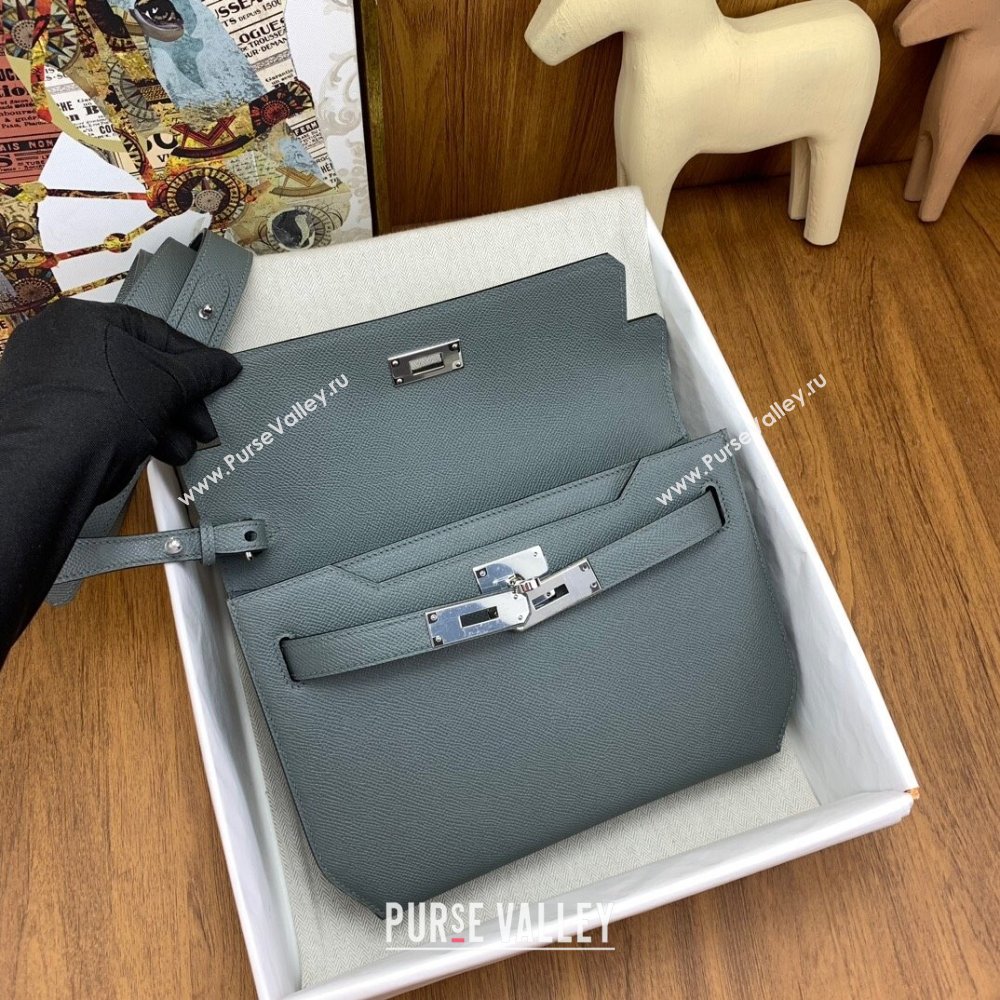 Hermes Kelly Depeches 25 Pouch in Original Epsom Leather Almond Green/2024 (Full Handmade) (XYA-24041006)