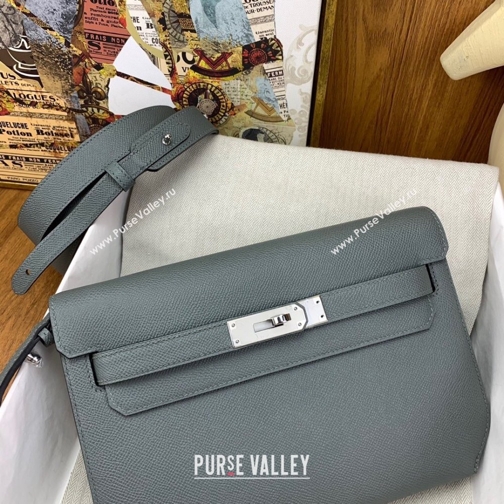 Hermes Kelly Depeches 25 Pouch in Original Epsom Leather Almond Green/2024 (Full Handmade) (XYA-24041006)