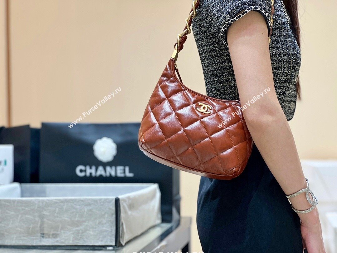 Chanel Shiny Lambskin Small Hobo bag AS4922 Brown 2024 Top Quality (SHUNY-24091206)