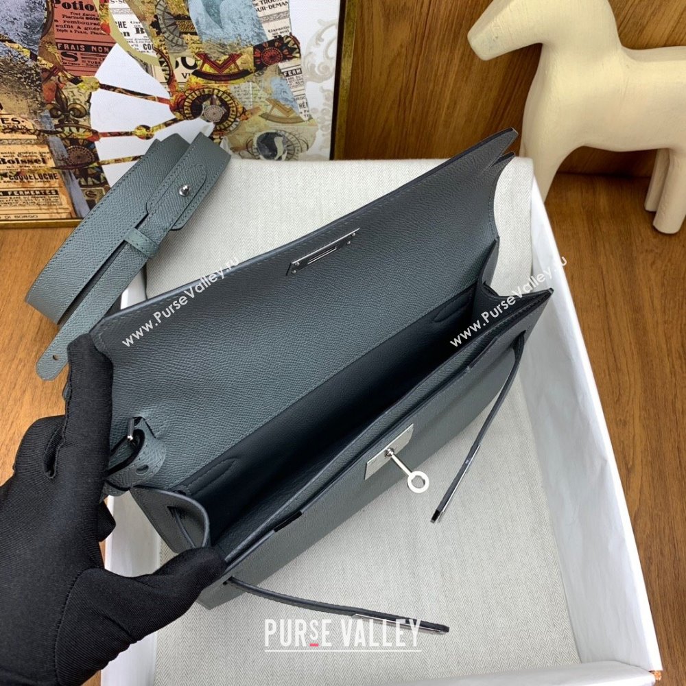 Hermes Kelly Depeches 25 Pouch in Original Epsom Leather Almond Green/2024 (Full Handmade) (XYA-24041006)