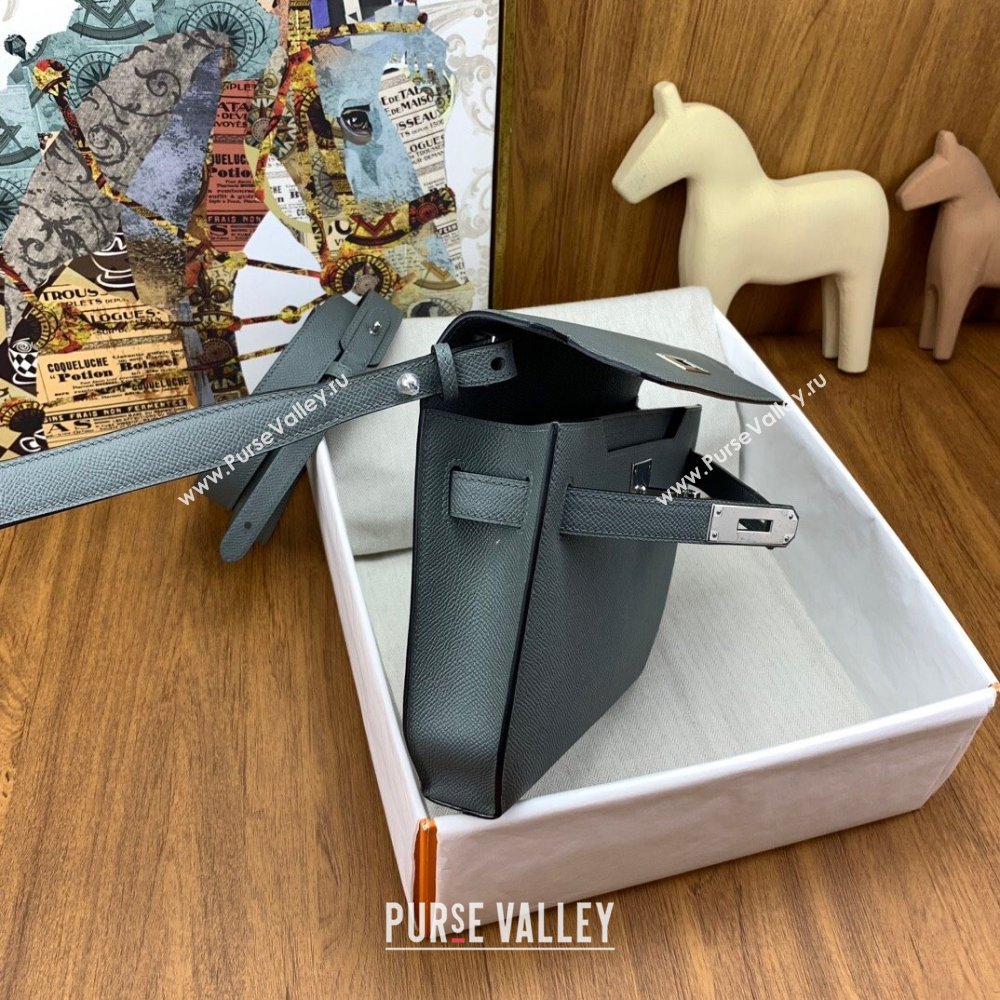 Hermes Kelly Depeches 25 Pouch in Original Epsom Leather Almond Green/2024 (Full Handmade) (XYA-24041006)