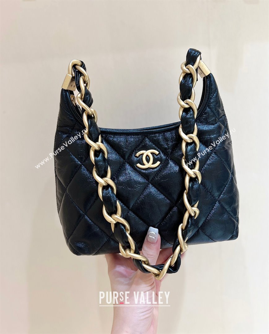 Chanel Shiny Lambskin Small Hobo bag AS4922 Black 2024 Top Quality (SHUNY-24091207)