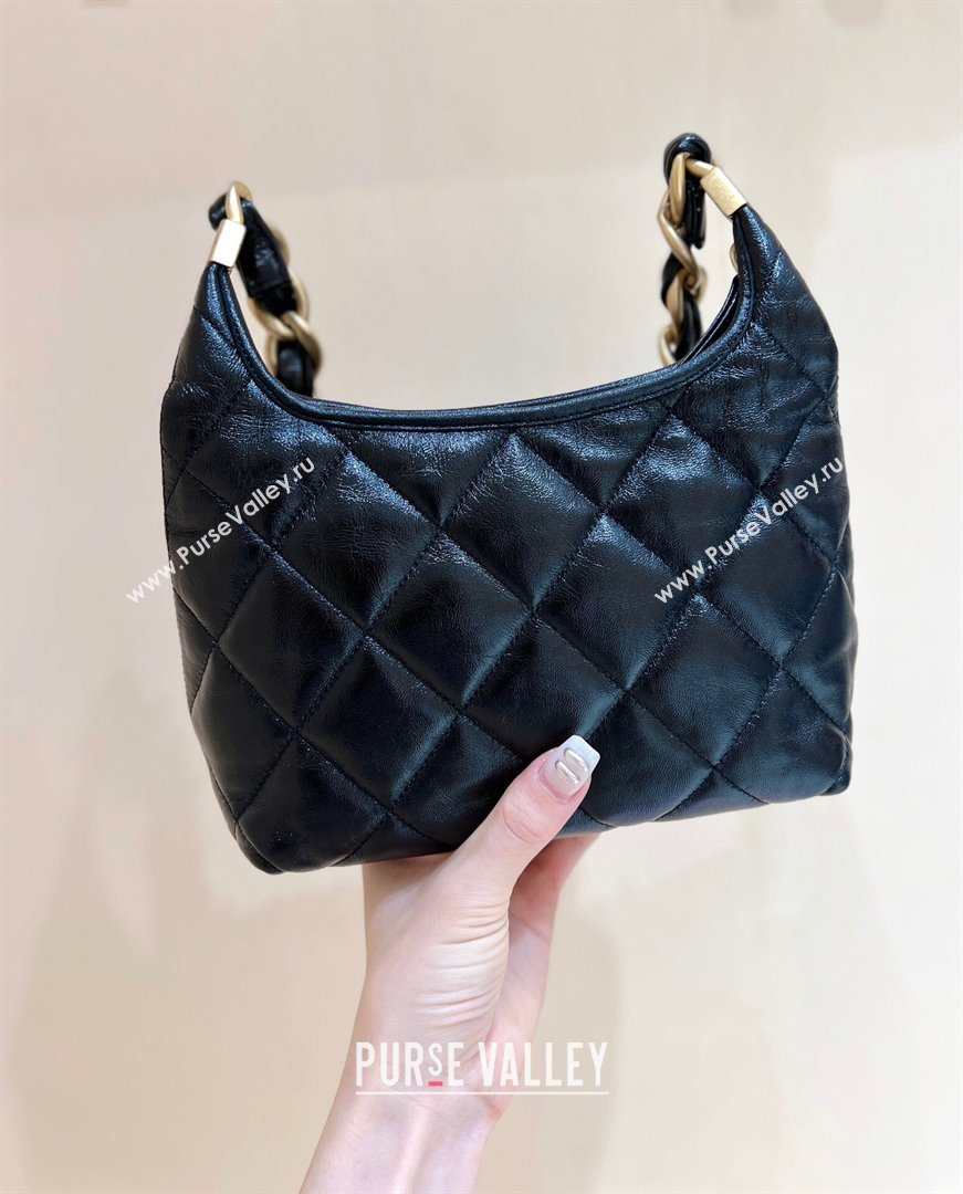 Chanel Shiny Lambskin Small Hobo bag AS4922 Black 2024 Top Quality (SHUNY-24091207)