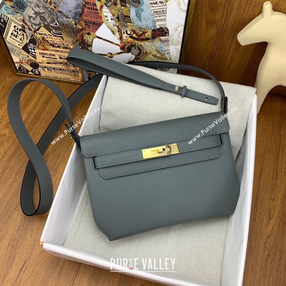 Hermes Kelly Depeches 25 Pouch in Original Epsom Leather Almond Green/Gold 2024 (Full Handmade) (XYA-24041007)