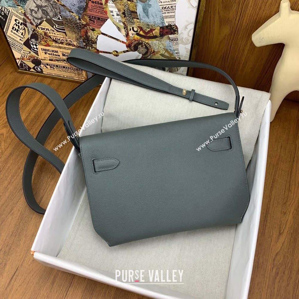 Hermes Kelly Depeches 25 Pouch in Original Epsom Leather Almond Green/Gold 2024 (Full Handmade) (XYA-24041007)