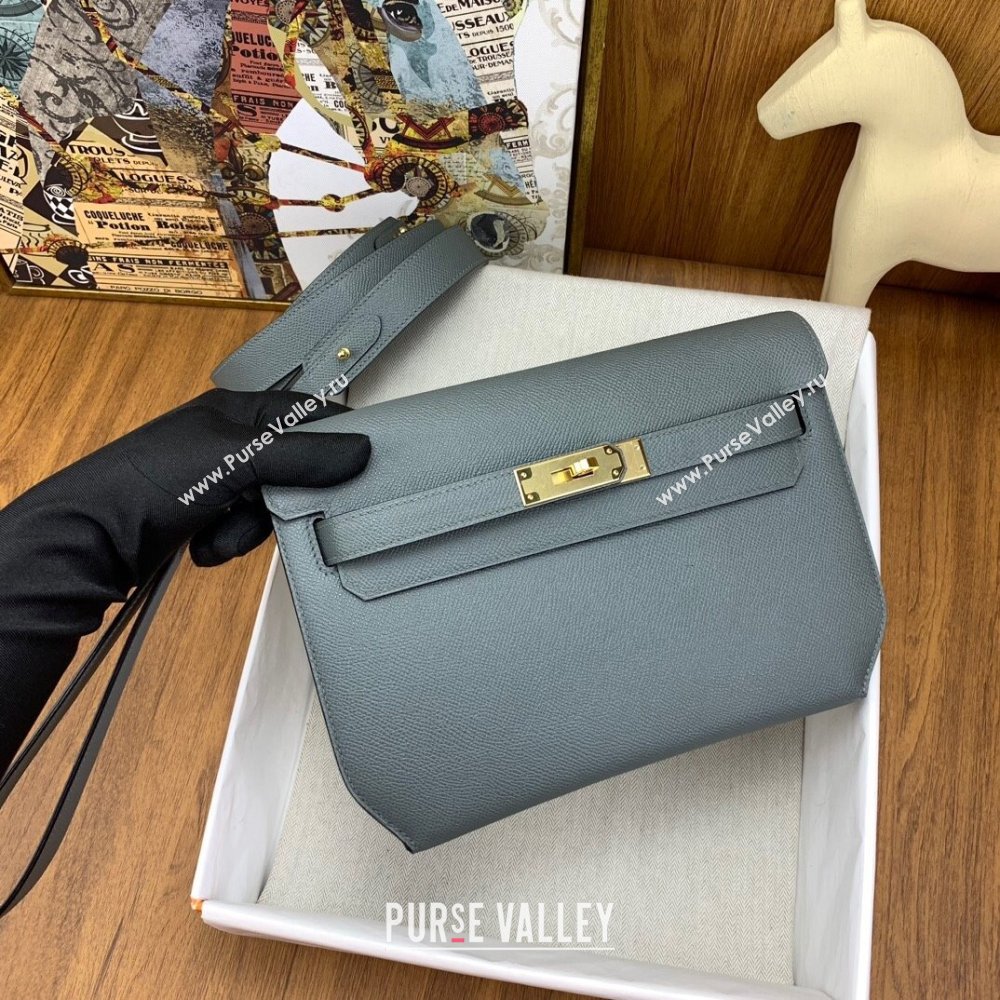 Hermes Kelly Depeches 25 Pouch in Original Epsom Leather Almond Green/Gold 2024 (Full Handmade) (XYA-24041007)