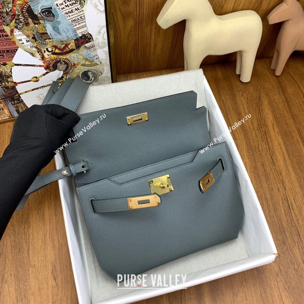 Hermes Kelly Depeches 25 Pouch in Original Epsom Leather Almond Green/Gold 2024 (Full Handmade) (XYA-24041007)