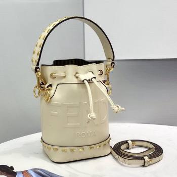 Fendi Mon Tresor Mini Bucket Bag in Metal Stitched Leather White 2021 (CL-21090638)