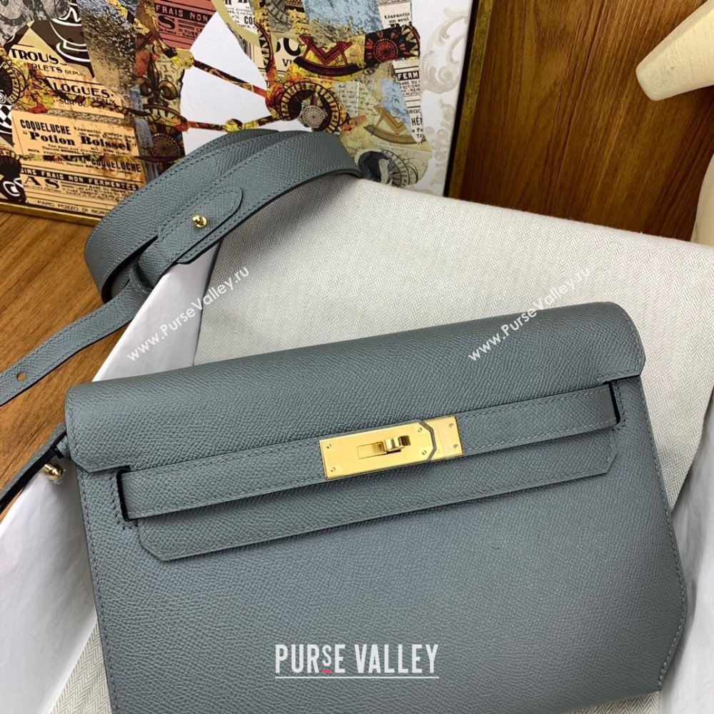 Hermes Kelly Depeches 25 Pouch in Original Epsom Leather Almond Green/Gold 2024 (Full Handmade) (XYA-24041007)