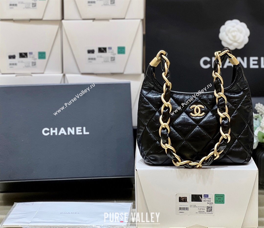 Chanel Shiny Lambskin Small Hobo bag AS4922 Black 2024 Top Quality (SHUNY-24091207)