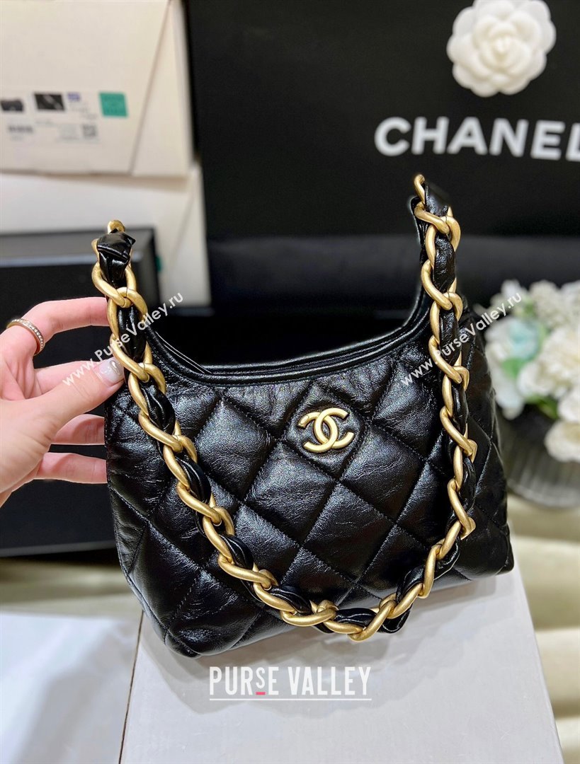 Chanel Shiny Lambskin Small Hobo bag AS4922 Black 2024 Top Quality (SHUNY-24091207)