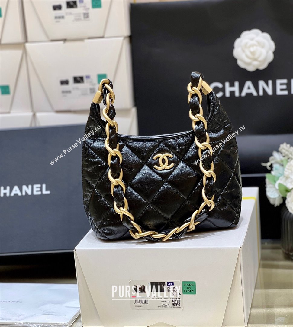 Chanel Shiny Lambskin Small Hobo bag AS4922 Black 2024 Top Quality (SHUNY-24091207)