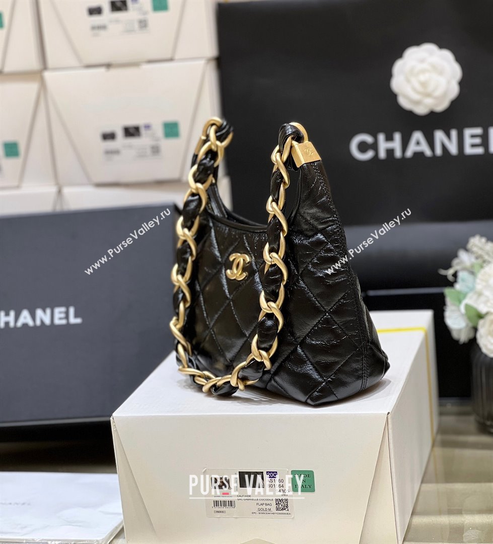 Chanel Shiny Lambskin Small Hobo bag AS4922 Black 2024 Top Quality (SHUNY-24091207)