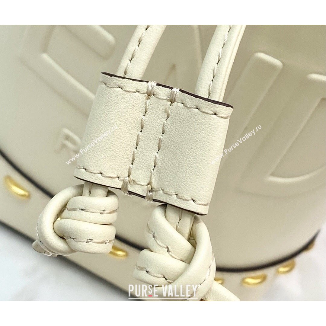 Fendi Mon Tresor Mini Bucket Bag in Metal Stitched Leather White 2021 (CL-21090638)