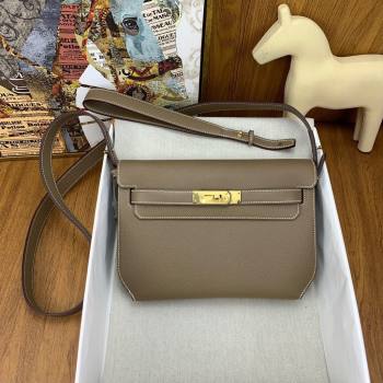 Hermes Kelly Depeches 25 Pouch in Original Epsom Leather Etoupe/Gold 2024 (Full Handmade) (XYA-24041010 )