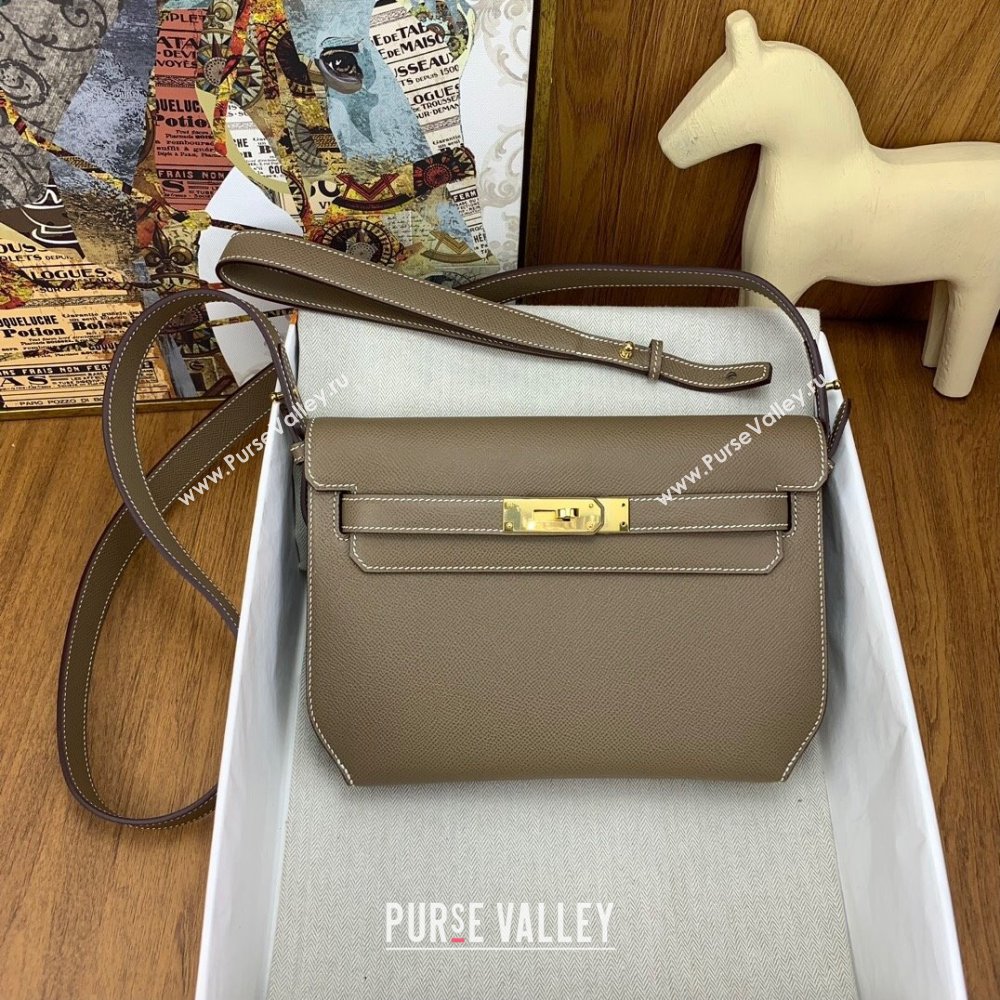 Hermes Kelly Depeches 25 Pouch in Original Epsom Leather Etoupe/Gold 2024 (Full Handmade) (XYA-24041010 )