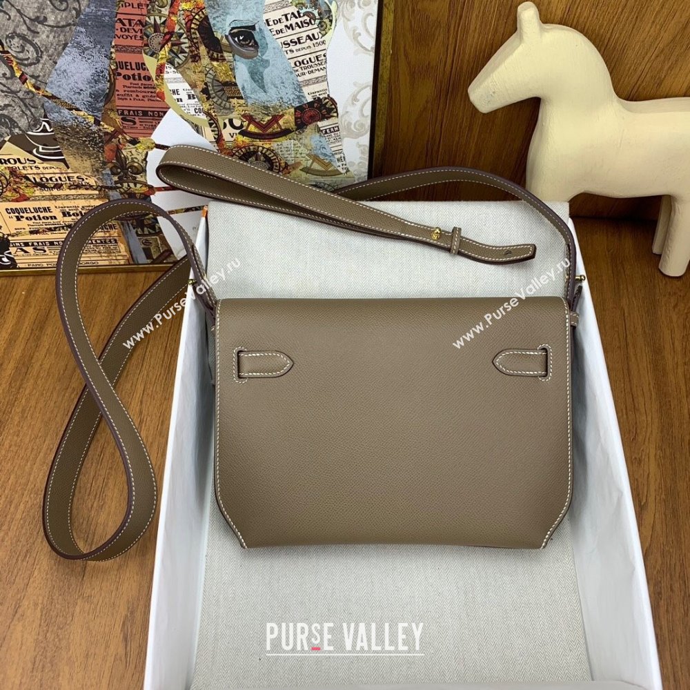 Hermes Kelly Depeches 25 Pouch in Original Epsom Leather Etoupe/Gold 2024 (Full Handmade) (XYA-24041010 )
