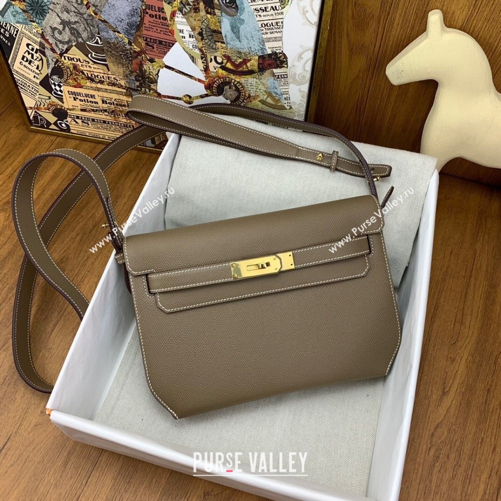 Hermes Kelly Depeches 25 Pouch in Original Epsom Leather Etoupe/Gold 2024 (Full Handmade) (XYA-24041010 )