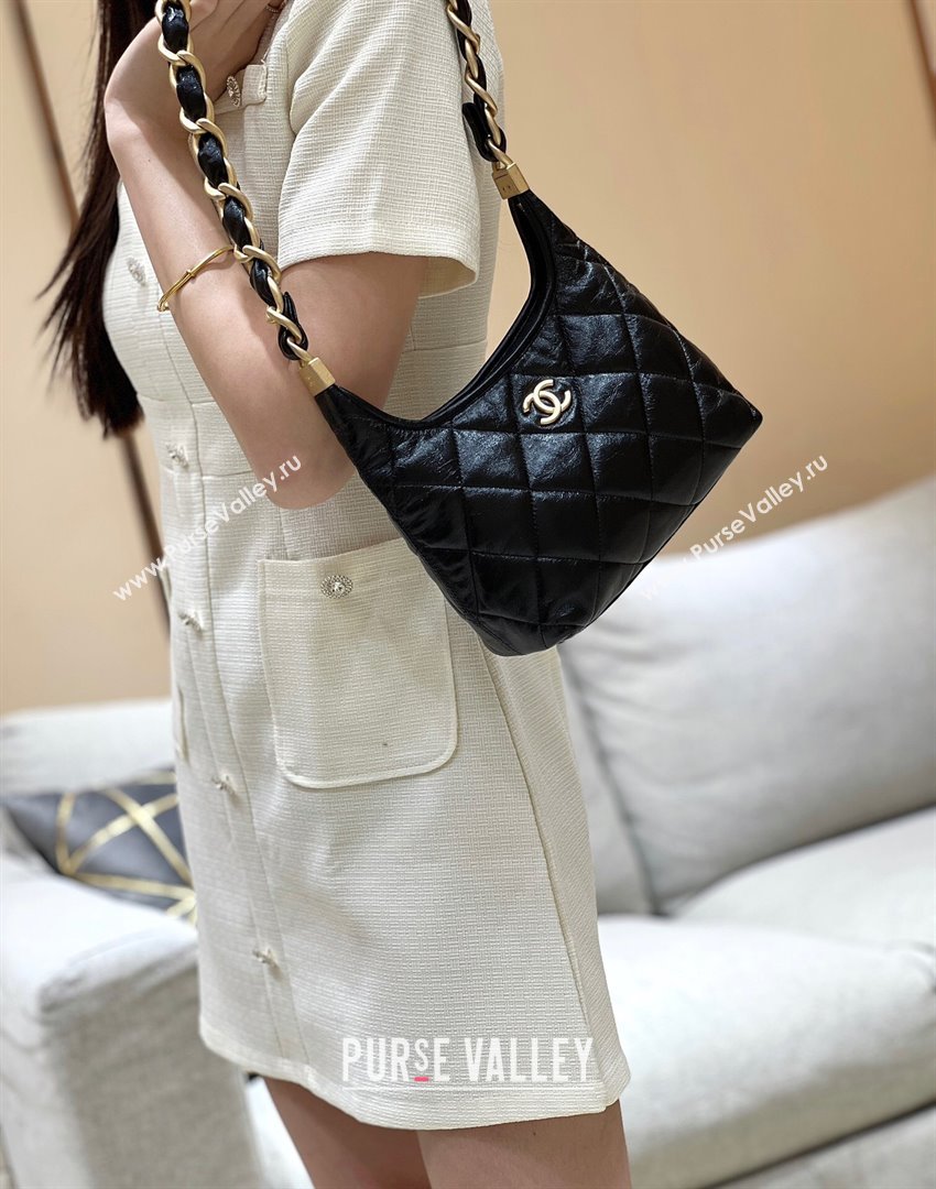 Chanel Shiny Lambskin Small Hobo bag AS4922 Black 2024 Top Quality (SHUNY-24091207)