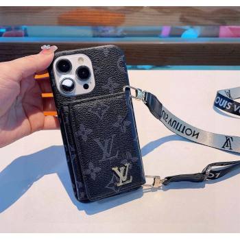 Louis Vuitton iPhone Case with Pouch and Strap Monogram Black 2024 0727004 (A-240727007)