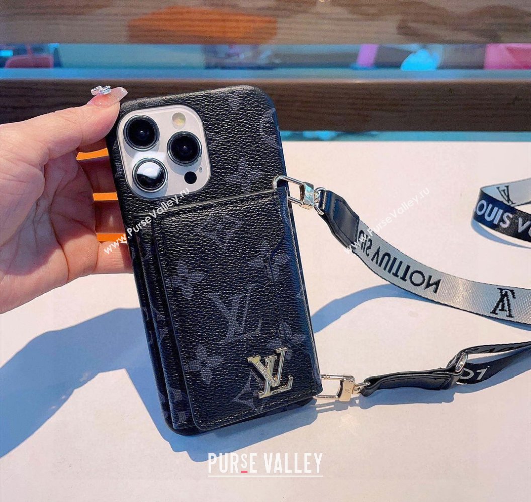 Louis Vuitton iPhone Case with Pouch and Strap Monogram Black 2024 0727004 (A-240727007)