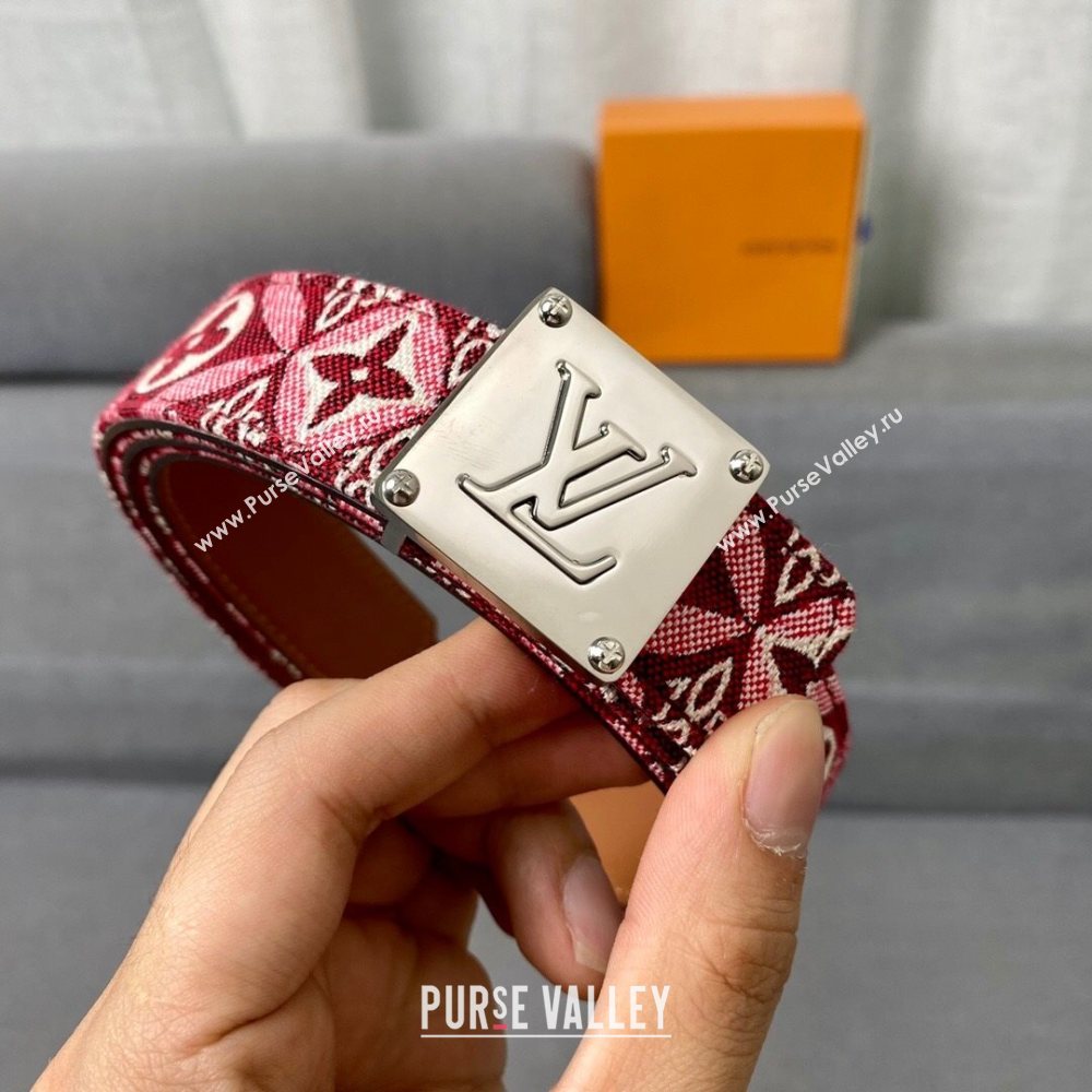 Louis Vuitton Since 1854 Belt 30mm with Square Buckle Burgundy/Silver 2020 (99-20122434)