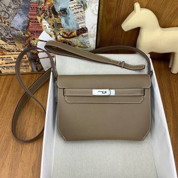 Hermes Kelly Depeches 25 Pouch in Original Epsom Leather Etoupe/Silver 2024 (Full Handmade) (XYA-24041008)