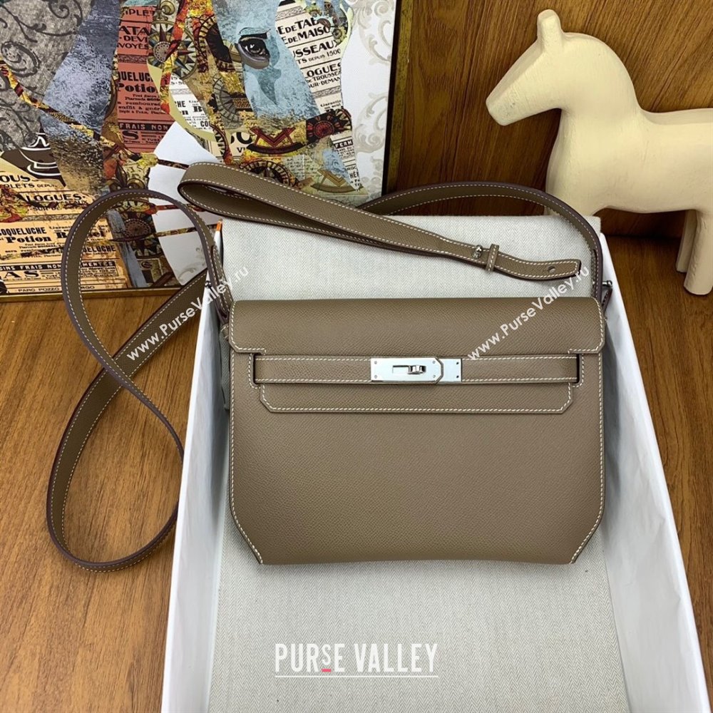 Hermes Kelly Depeches 25 Pouch in Original Epsom Leather Etoupe/Silver 2024 (Full Handmade) (XYA-24041008)