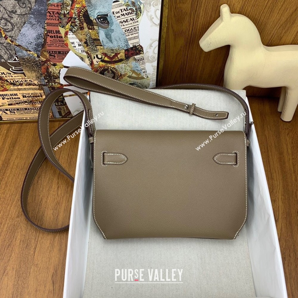 Hermes Kelly Depeches 25 Pouch in Original Epsom Leather Etoupe/Silver 2024 (Full Handmade) (XYA-24041008)