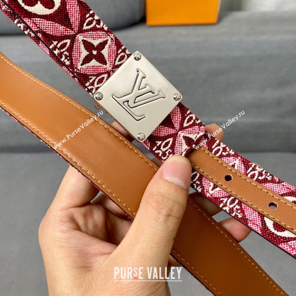 Louis Vuitton Since 1854 Belt 30mm with Square Buckle Burgundy/Silver 2020 (99-20122434)