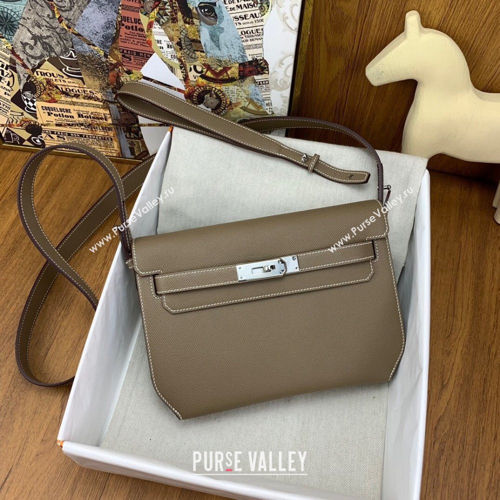Hermes Kelly Depeches 25 Pouch in Original Epsom Leather Etoupe/Silver 2024 (Full Handmade) (XYA-24041008)
