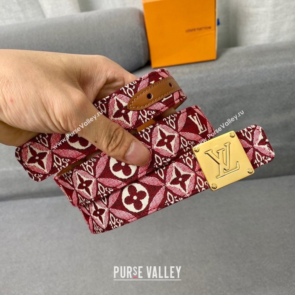 Louis Vuitton Since 1854 Belt 30mm with Square Buckle Burgundy/Gold 2020 (99-20122435)