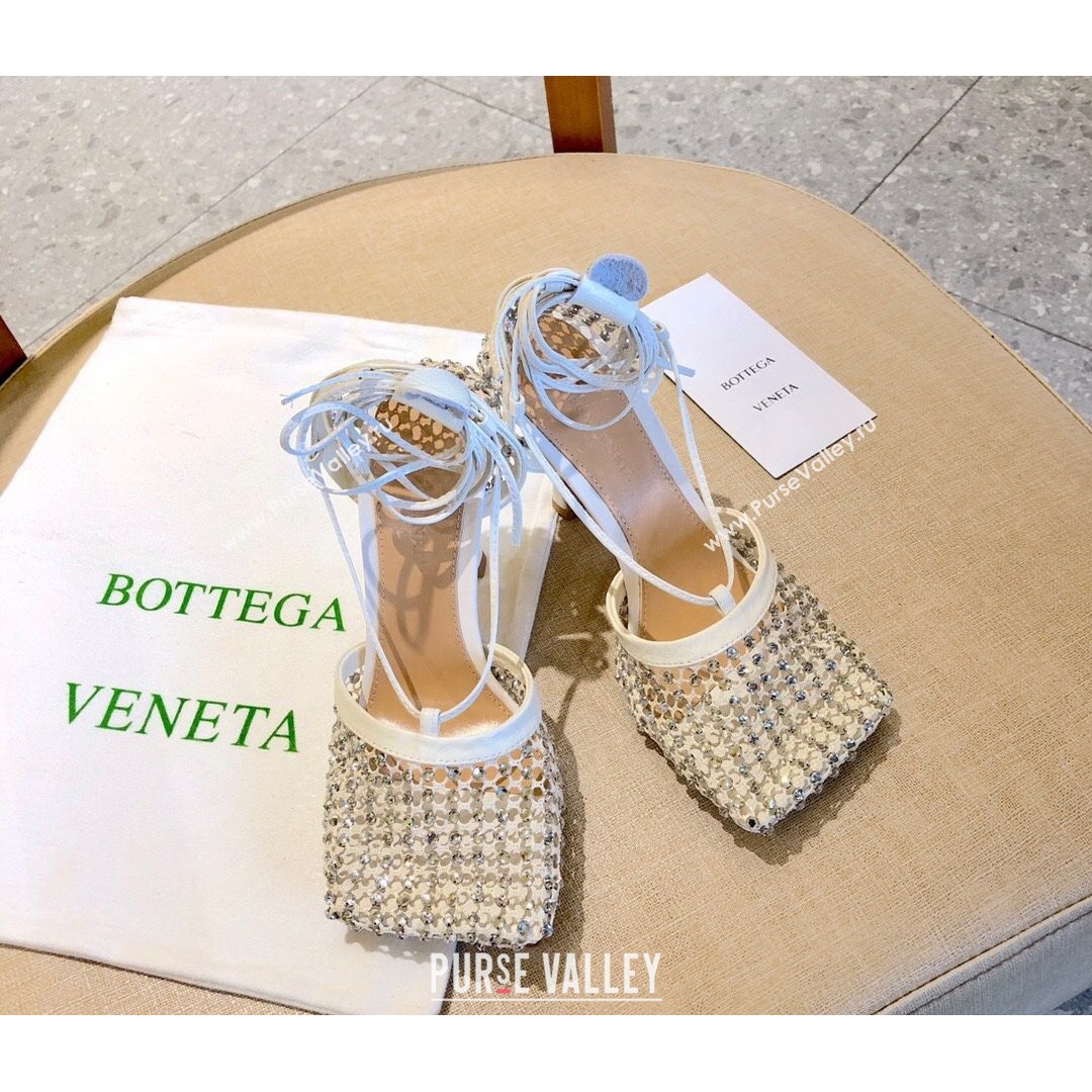 Bottega Veneta Sparkle Stretch Crystal Mesh Sandals 9cm White 2021 (MD-21081220)