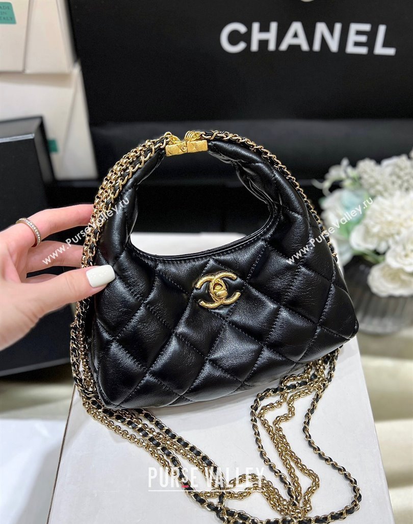 Chanel Lambskin Hobo Bag with Chains AS4966 Black 2024 Top Quality (SHUNY-24091216)