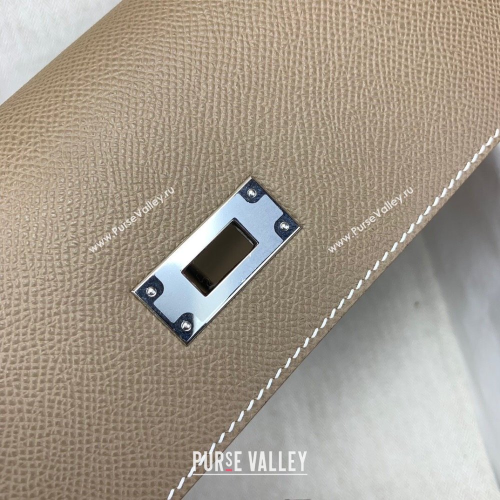 Hermes Kelly Depeches 25 Pouch in Original Epsom Leather Etoupe/Silver 2024 (Full Handmade) (XYA-24041008)