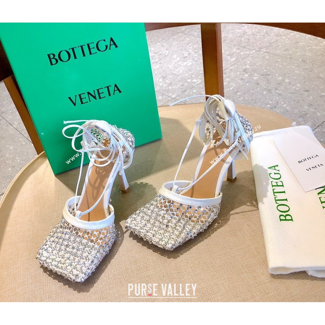 Bottega Veneta Sparkle Stretch Crystal Mesh Sandals 9cm White 2021 (MD-21081220)