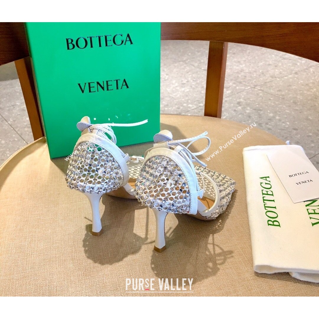 Bottega Veneta Sparkle Stretch Crystal Mesh Sandals 9cm White 2021 (MD-21081220)