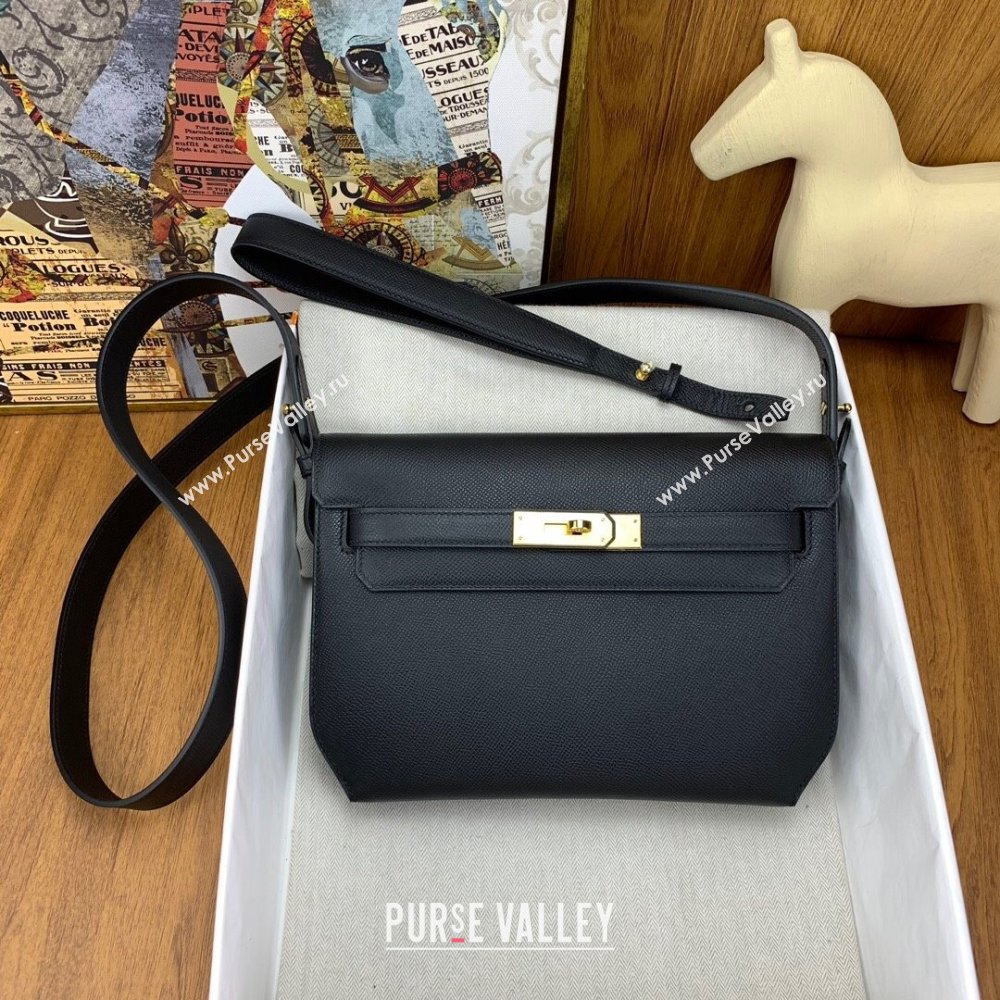 Hermes Kelly Depeches 25 Pouch in Original Epsom Leather Black/Gold 2024 (Full Handmade) (XYA-24041009)