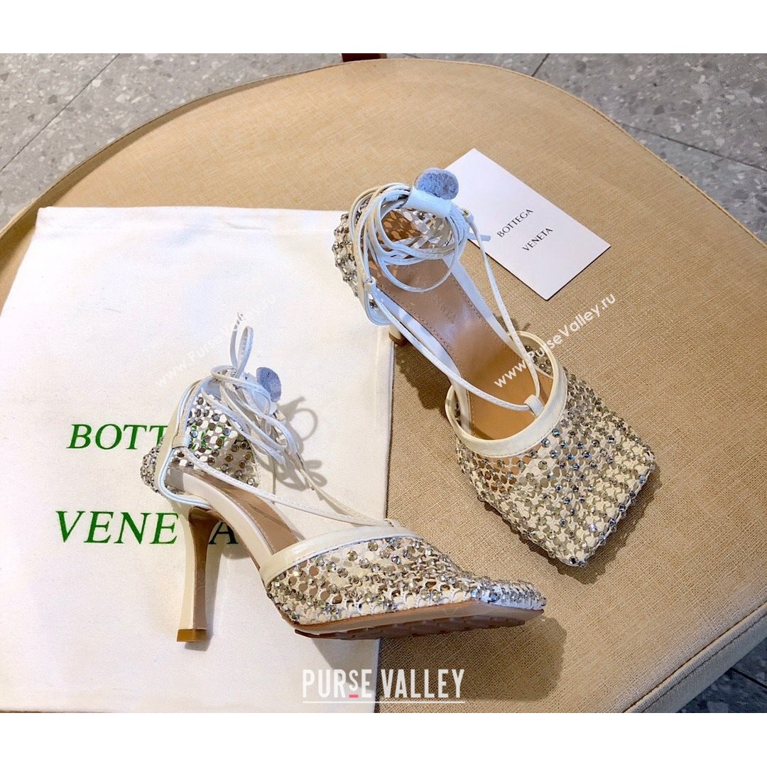 Bottega Veneta Sparkle Stretch Crystal Mesh Sandals 9cm White 2021 (MD-21081220)