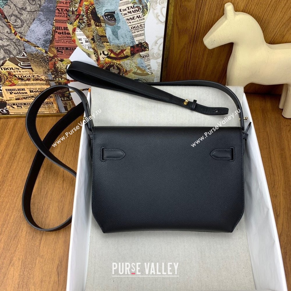 Hermes Kelly Depeches 25 Pouch in Original Epsom Leather Black/Gold 2024 (Full Handmade) (XYA-24041009)