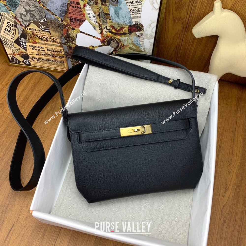 Hermes Kelly Depeches 25 Pouch in Original Epsom Leather Black/Gold 2024 (Full Handmade) (XYA-24041009)