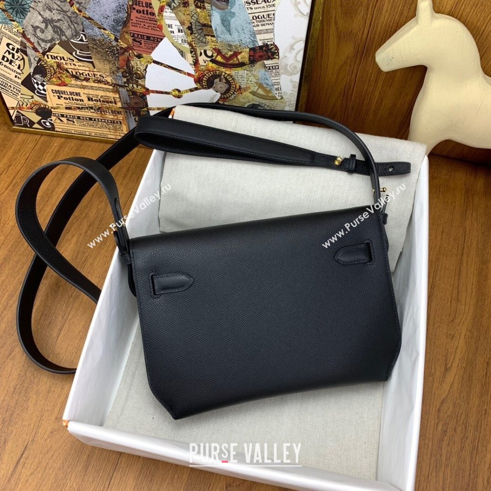 Hermes Kelly Depeches 25 Pouch in Original Epsom Leather Black/Gold 2024 (Full Handmade) (XYA-24041009)
