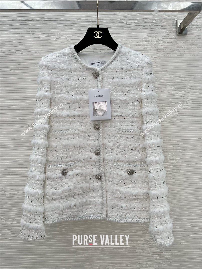 Chanel Tweed Jacket CH022312 White 2024 (Q-24022312)