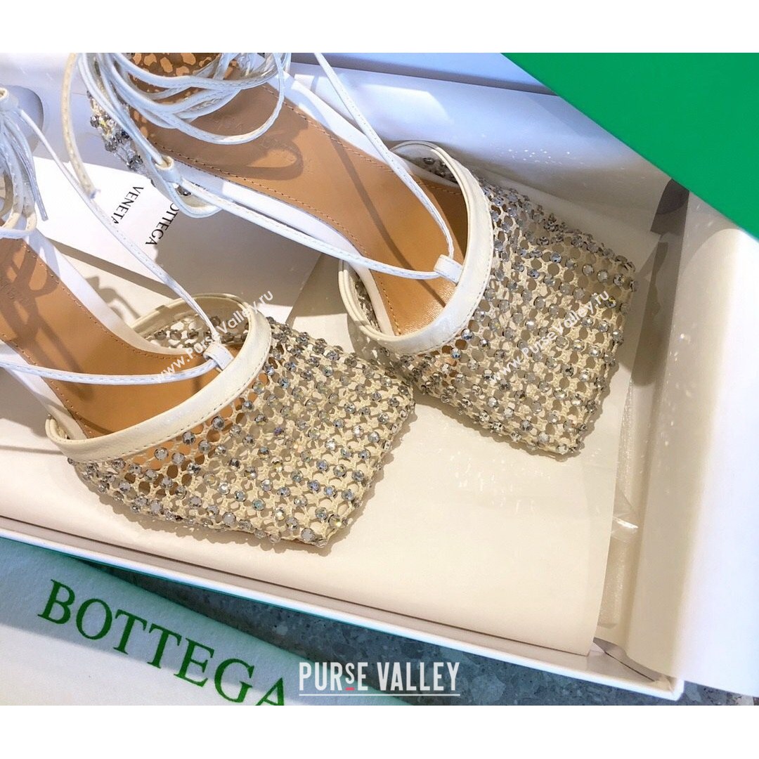 Bottega Veneta Sparkle Stretch Crystal Mesh Sandals 9cm White 2021 (MD-21081220)