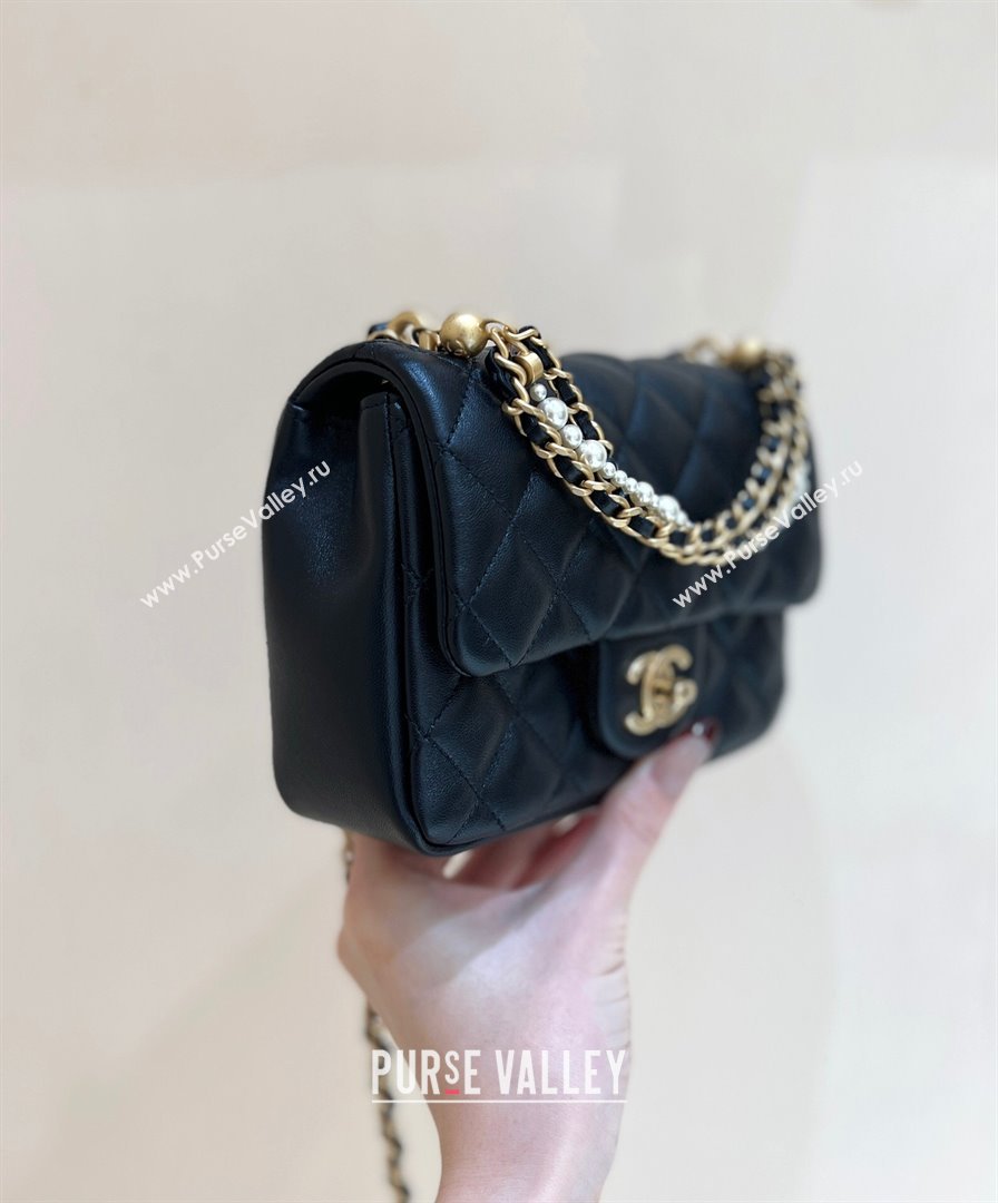 Chanel Shiny Lambskin Mini Flap Bag with Chain and Pearls AS4385 Black 2024 Top Quality (SHUNY-24091208)