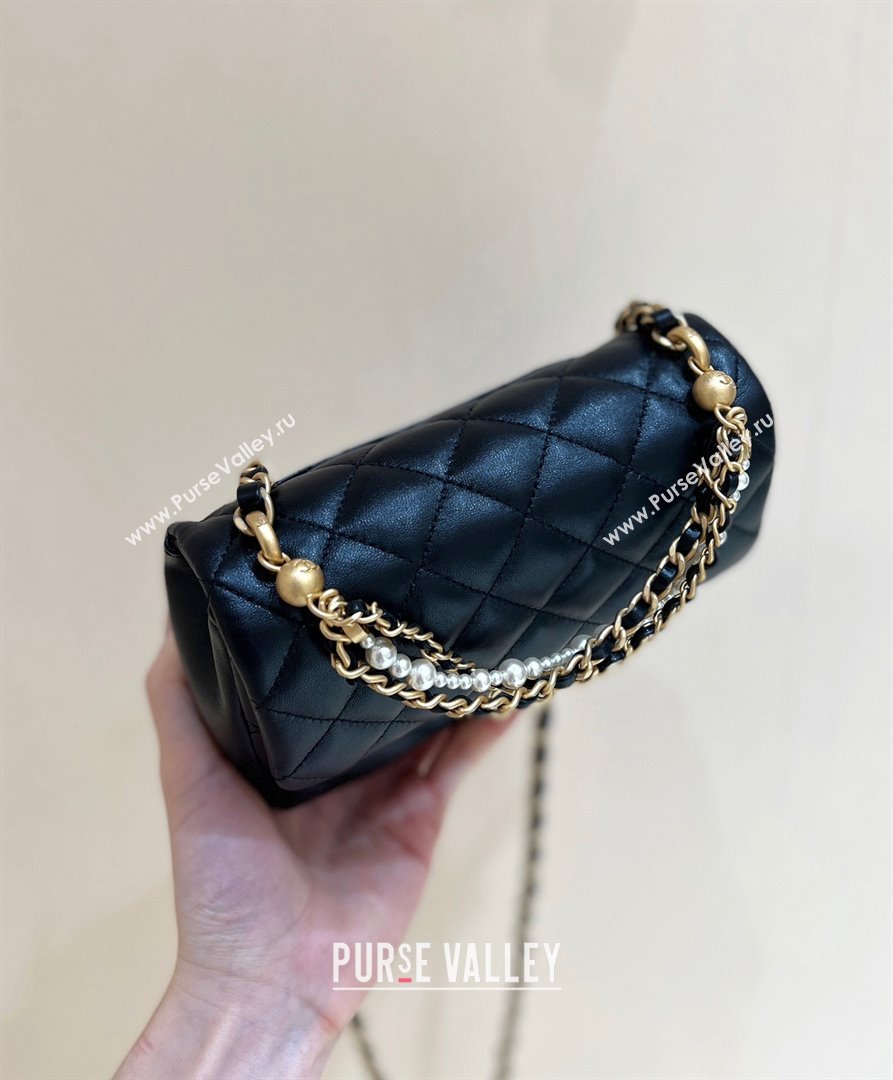 Chanel Shiny Lambskin Mini Flap Bag with Chain and Pearls AS4385 Black 2024 Top Quality (SHUNY-24091208)