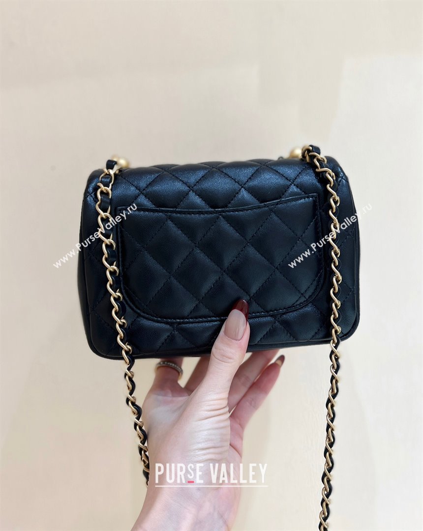 Chanel Shiny Lambskin Mini Flap Bag with Chain and Pearls AS4385 Black 2024 Top Quality (SHUNY-24091208)