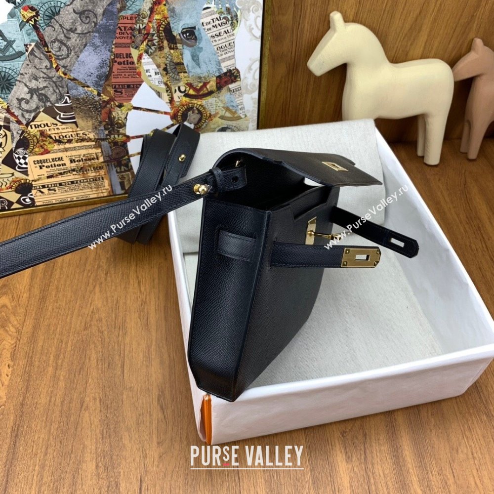 Hermes Kelly Depeches 25 Pouch in Original Epsom Leather Black/Gold 2024 (Full Handmade) (XYA-24041009)